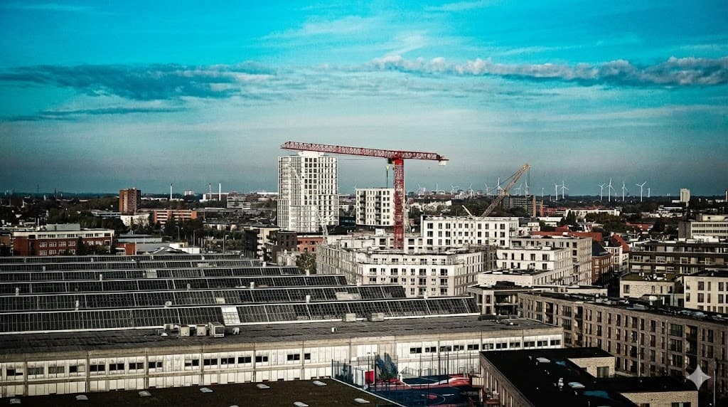 Krøll tårnkran i drift på stor dansk byggeplads, betjent af erfaren kranfører fra KSR Cranes